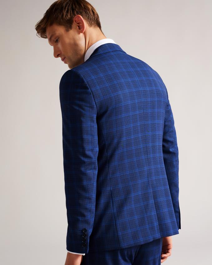 Veste Ted Baker Wool And Silk Check Suit Bleu Foncé Homme | EQJ-38811395